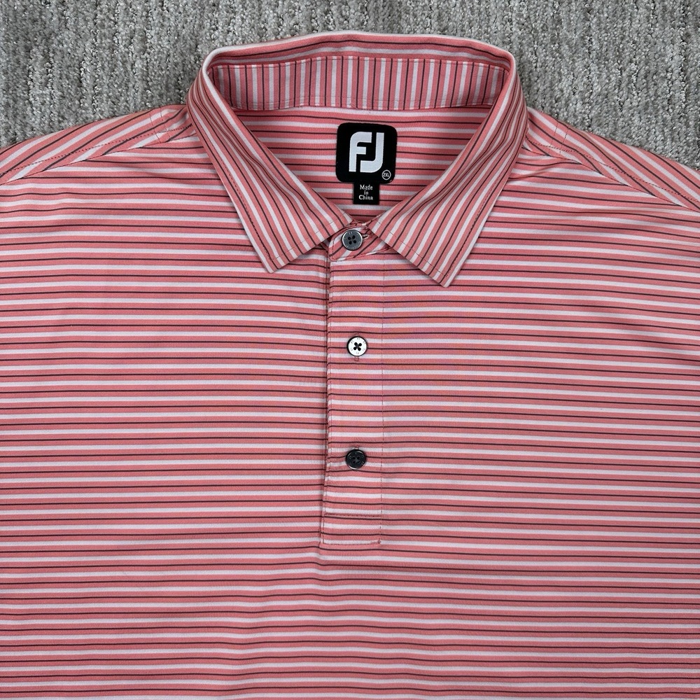 Footjoy FJ Polo Shirt Men's 2XL XXL Pink Stripe Golf Performance Stretch Logo